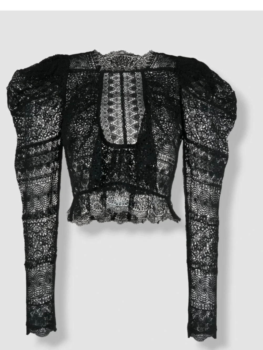 NWT Ulla Johnson Women's Black Eloise Puff Sleeve Lace Silk Blouse $650